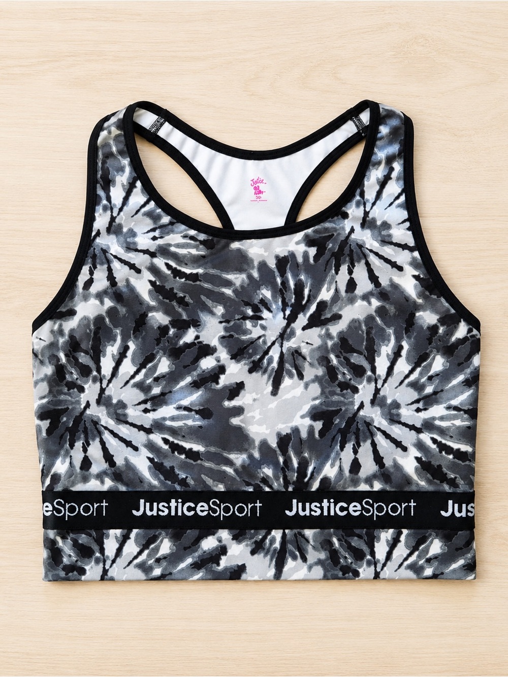 Justice Black & Gray Tie-Dye Racerback Sports Bra Top